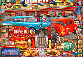 Retro Diner Cruisin - painted in mixed media in 2020 by Michael Fishel