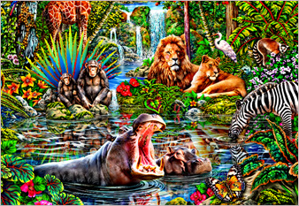 Jungle Waterhole - painted in mixed media in 2026 by Michael Fishel