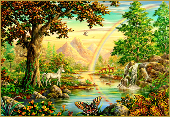 Rainbow Unicorn - oil on canvas painted in 1975 by Michael Fishel