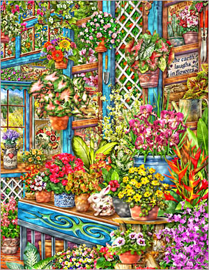 The Flower Shop - painted in mixed media in 2021 by Michael Fishel