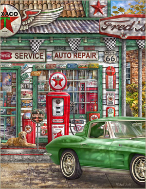 Fred's Service - painted in mixed media in 2017 by Michael Fishel