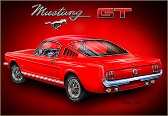 1966 Ford Mustang GT - painted in mixed media in 2017 by Michael Fishel