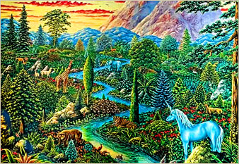 Unicorn Country - oil on canvas painted in 1976 by Michael Fishel